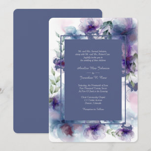 Convites Casamento Formal Romântico de Cor Azul-Vazia Flora