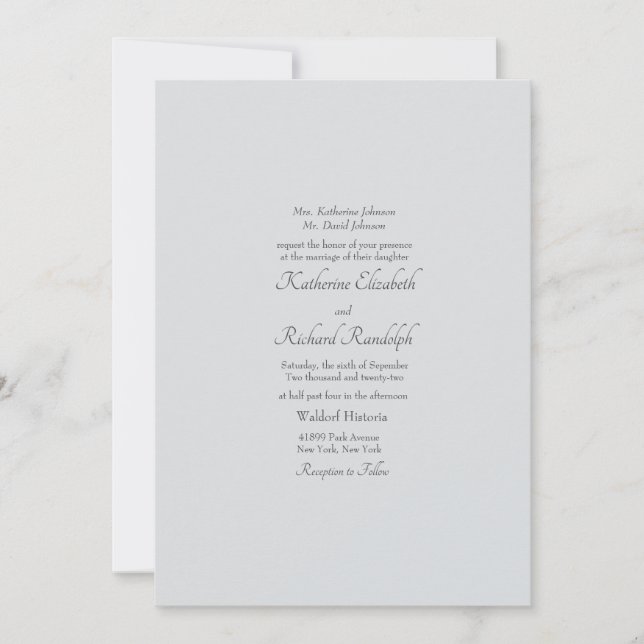 Convites Casamento Formal Simples Cinza Um Local Matte (Frente)