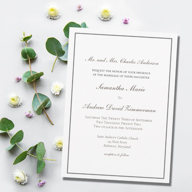 Convites Casamento Formal Tradicional Cinza Prata Elegante  (Criador carregado)