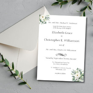 Convites Casamento Formal Tradicional com Flores Brancas e