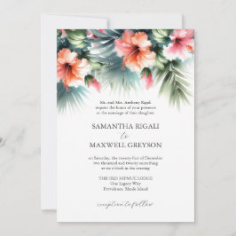 Convites Casamento Formal Tropical Rosa e Laranja