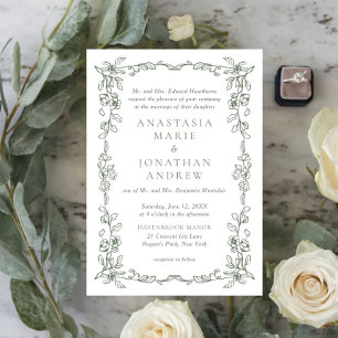 Convites Casamento Formal Vitoriano Elegante Sage Green