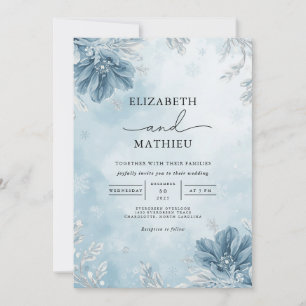 Convites Casamento fosco Blue Winter Blooms