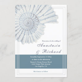 Convites Casamento Fóssil de Shell Azul Praia Náutica