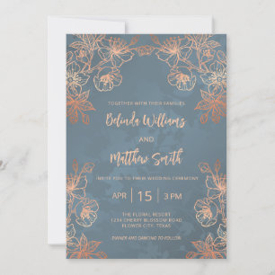 Convites Casamento Foto Cobre Azul Poeirento Dourado
