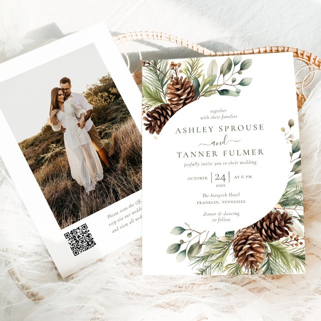 Convites Casamento Foto Código QR de Elegante Verde Natalíc (Criador carregado)