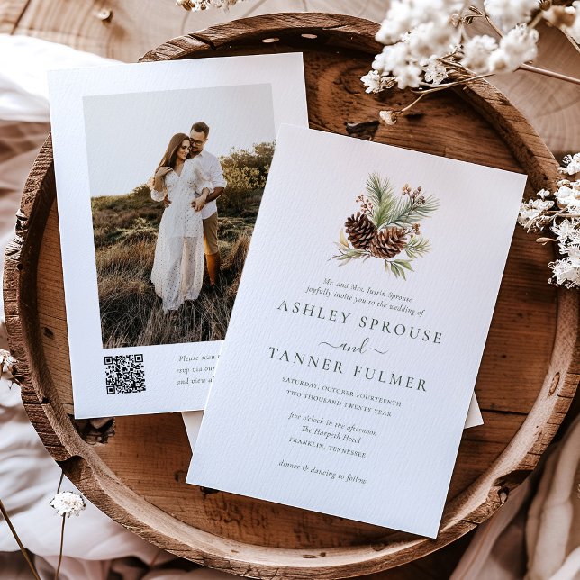 Convites Casamento Foto Código QR de Pinheiro Verde de Inve (Criador carregado)