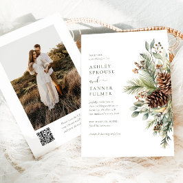Convites Casamento Foto Código QR de Vegetação de Pinheiro 