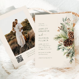 Convites Casamento Foto Código QR de Vegetação de Pinheiro 