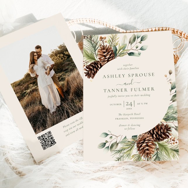 Convites Casamento Foto Código QR de Vegetação de Pinheiro  (Criador carregado)
