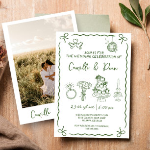 Convites Casamento Foto com Caligrafia Desenhada à Mão Tend