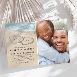 Convites Casamento Foto Coração de Praia Vintage Tropical