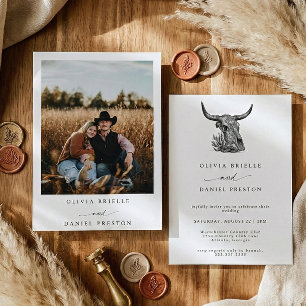 Convites Casamento Foto Crânio de Vaca Ocidental Minimalist