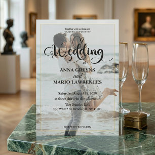 Convites Casamento Foto de Caligrafia Moderna Dourado Falso