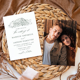 Convites Casamento Foto de Celeiro Rústico Elegante em Verd