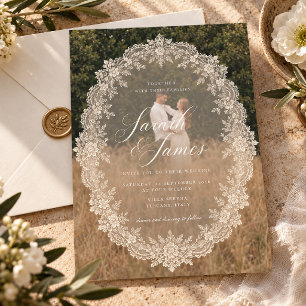 Convites Casamento Foto de Renda Vintage Romântico