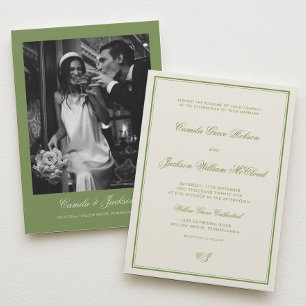 Convites Casamento Foto Elegante Verde Sage