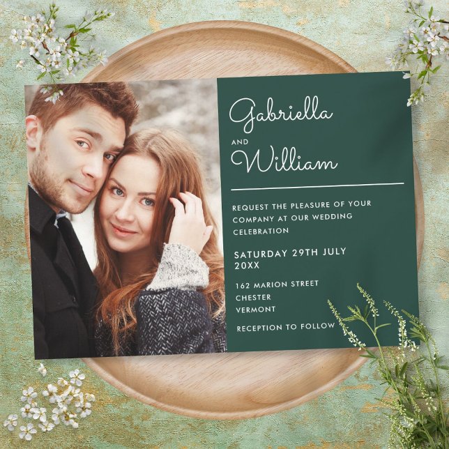 Convites Casamento Foto Esmeralda Verde Script Moderno (Criador carregado)