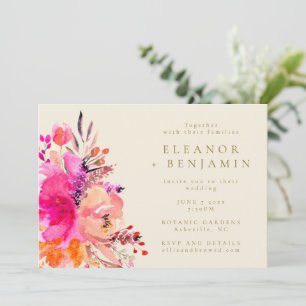 Convites Casamento Foto Floral Chic Moderno Rosa Aquarela