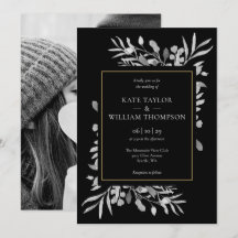 Casamento Foto Folhagem Preto Branco Dourado Elega