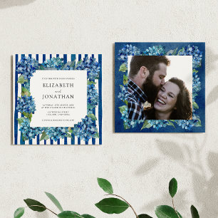 Convites Casamento Foto Listras Hortênsias Azuis Modernas