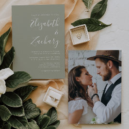 Convites Casamento Foto Moderno Script Verde Sage