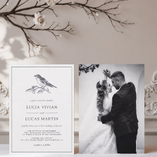 Convites Casamento Foto Preto E Branco De Pássaro Vintage