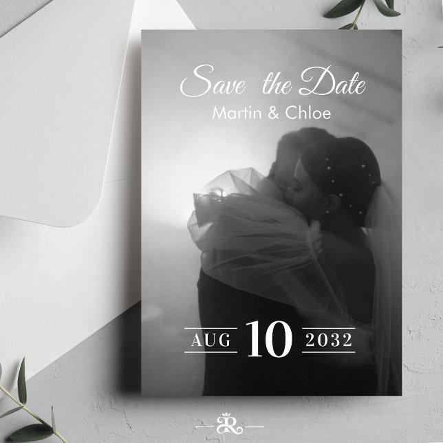 Convites Casamento Foto Preto e Branco Romântico Moderno (Criador carregado)
