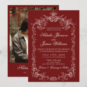 Convites Casamento Foto Retro Burgundy Antigo Dinheiro Vint