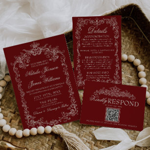 Convites Casamento Foto Retro Burgundy Antigo Dinheiro Vint