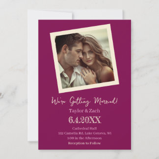 Convites Casamento Foto Retro Vintage Ameixa e Creme