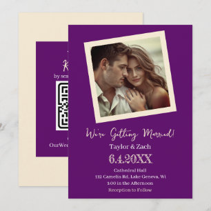Convites Casamento Foto Retro Vintage Roxo e Creme