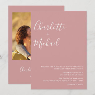 Convites Casamento Foto Rosa Pó Script Minimalista