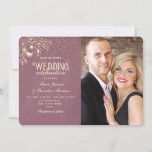 Convites Casamento Foto Roxo Dourado Elegante