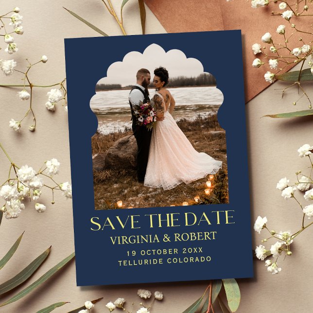 Convites Casamento Foto Save The Date Azul Marinho Royal Ch (Criador carregado)