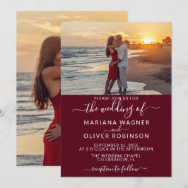 Convites Casamento Foto Script Elegante Borgonha