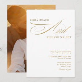 Convites Casamento Foto Script Moderno Elegante Dourado