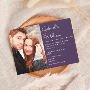 Convites Casamento Foto Script Moderno Elegante Roxo
