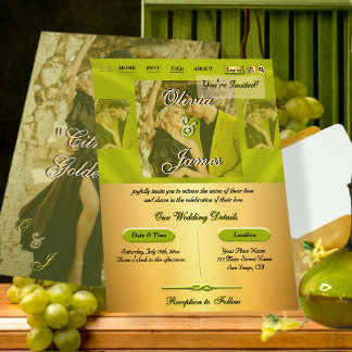 Convites Casamento Foto Sobreposta Ouro Verde Cítrico Moder