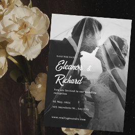 Convites Casamento Foto Sobreposta Preto e Branco Elegante 