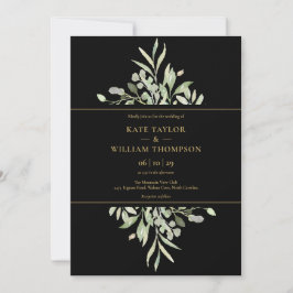 Convites Casamento Fotográfico Botânico Preto e Dourado