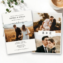 Convites Casamento Fotográfico Clássico Bege Minimalista