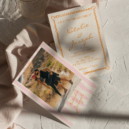 Convites Casamento Fotográfico Colorido com Pinstripes Escr