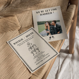 Convites Casamento Fotográfico com Champanhe Desenhado em M