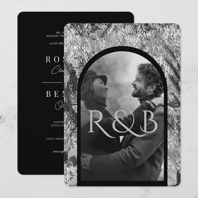 Convites Casamento Fotográfico com Montanhas Brancas Negras (Frente/Verso)