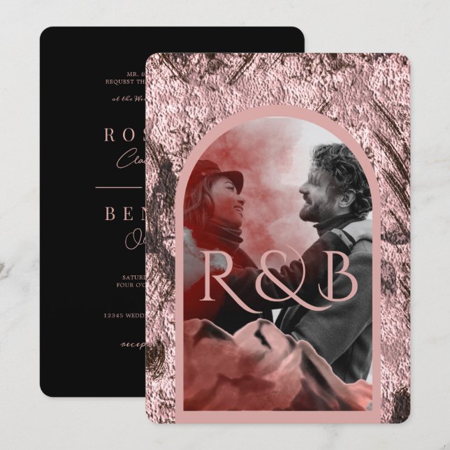 Convites Casamento Fotográfico com Montanhas Douradas Chic  (Frente/Verso)