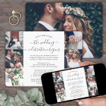 Convites Casamento Fotográfico com Recepção de Aniversário<br><div class="desc">Se circunstâncias inesperadas causaram um adiamento da sua recepção de casamento, o primeiro aniversário é uma oportunidade perfeita para comemorar um ano depois. Convide a família e os amigos para uma festa elegante de aniversário de 1rua com este convite de colagem de fotos dos 7 na moda modernos. Toda a...</div>