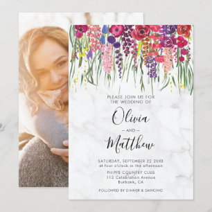 Convites Casamento Fotográfico das Flores do Marble Boho