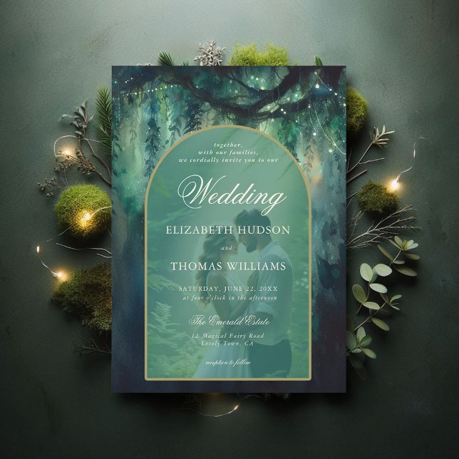 Convites Casamento Fotográfico de Boho Boho Greenery Flores (enchanted forest wedding theme invitation magical fairy garden boho arch photo overlay elegant chic)