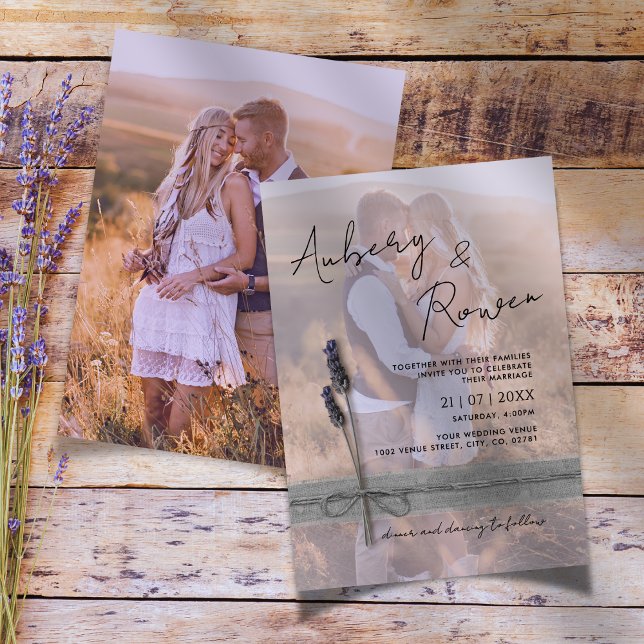 Convites Casamento Fotográfico de Boho Lavanda Rustic Twine (Criador carregado)